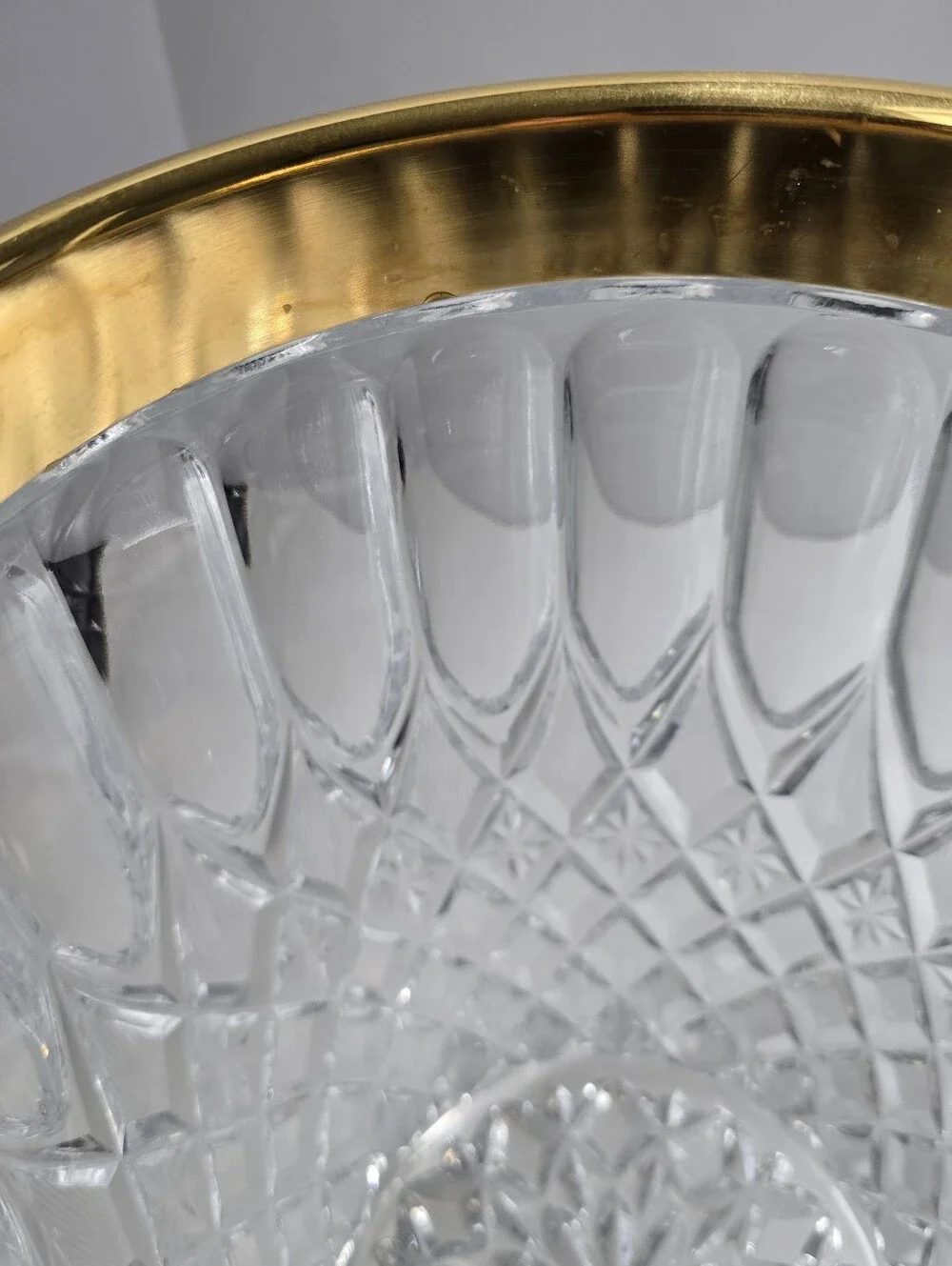 Heavy Crystal Pressed Glass Champagne Bucket With Gold Colored Rim W/Blemishes